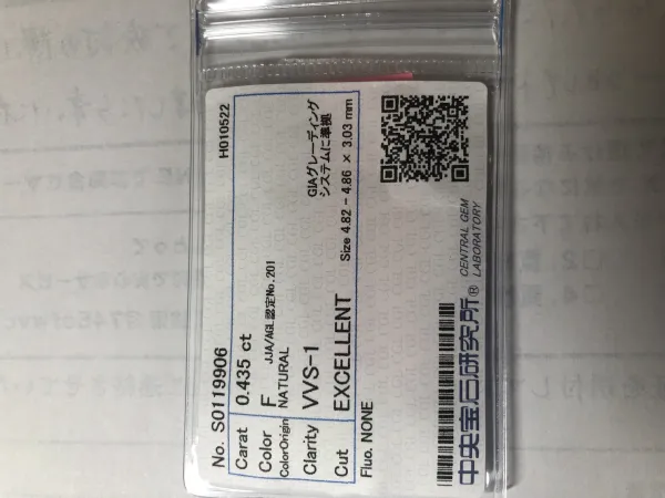 ダイヤモンドルース 0.435ct F VVS-1 Excellent