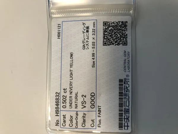 ダイヤモンドルース 0.502ct UNDER N VS-2 Good
