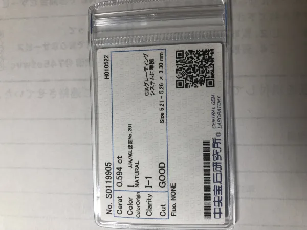ダイヤモンドルース 0.594ct I I-1 Good