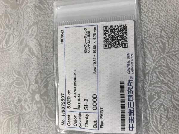 ダイヤモンドルース 5.02ct I SI-2 Good
