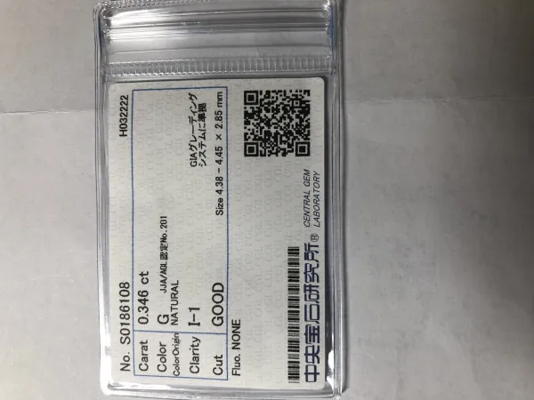 ダイヤモンドルース 0.346ct G I-1 Good