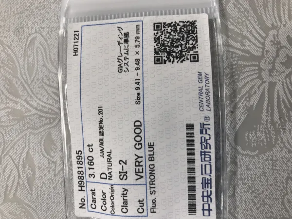 ダイヤモンドルース 3.16ct D SI-2 Very Good