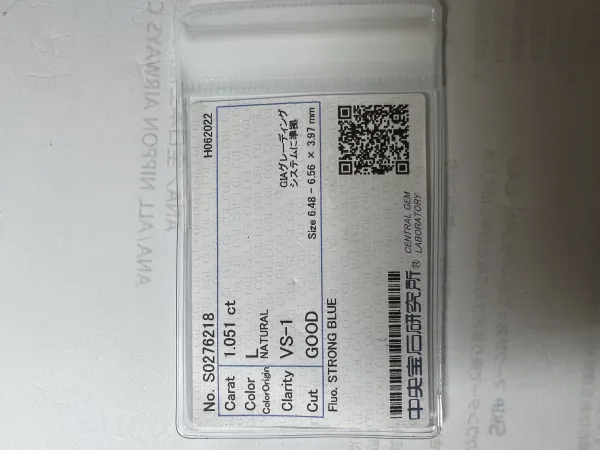ダイヤモンドルース 1.051ct L VS-1 Good