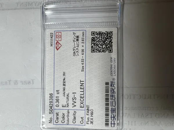 ダイヤモンドルース 0.361ct E VVS-1 3EX