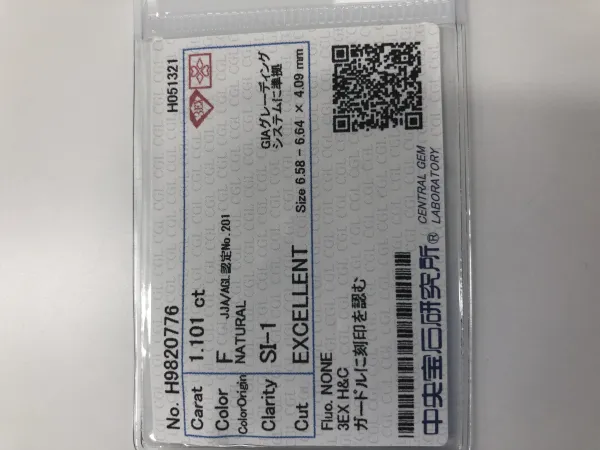 ダイヤモンドルース 1.101ct F SI-1 3EX