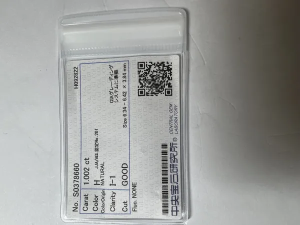 ダイヤモンドルース 1.002ct H I-1 Good