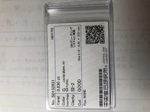 ダイヤモンドルース 0.83ct G SI-2 Good