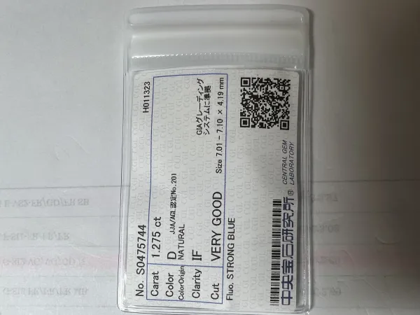ダイヤモンドルース 1.275ct D IF Very Good
