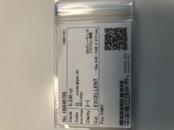 ダイヤモンドルース 0.33ct G I-1 Excellent