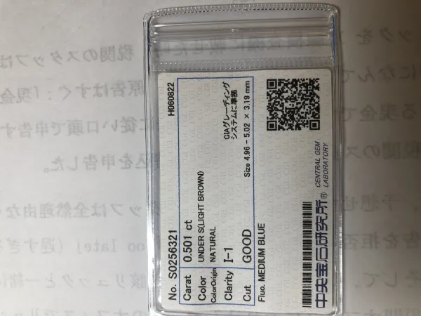 ダイヤモンドルース 0.501ct UNDER S I-1 Good