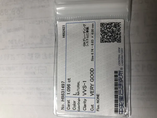 ダイヤモンドルース 1.096ct L VVS-1 Very Good