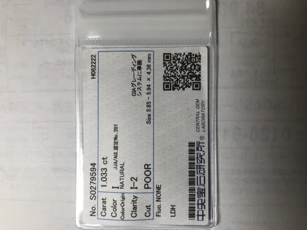 ダイヤモンドルース 1.033ct I I-2 Poor