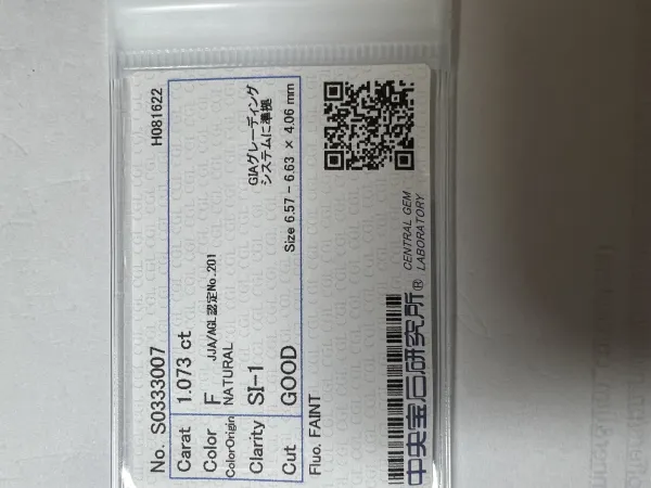 ダイヤモンドルース 1.073ct F SI-1 Good