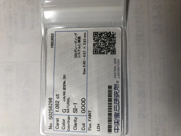 ダイヤモンドルース 1.082ct G SI-1 Good