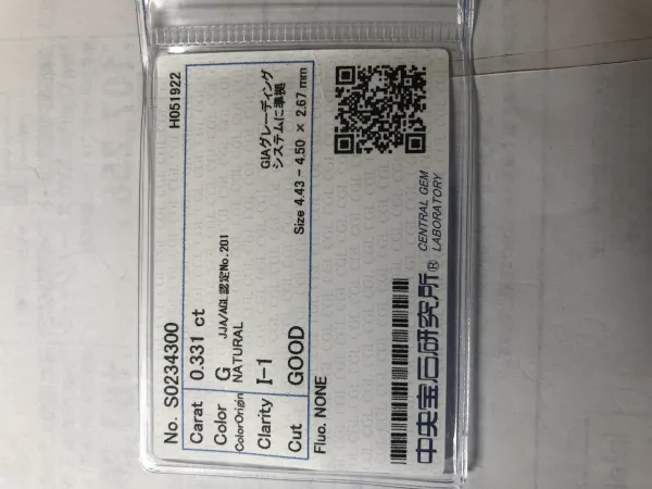 ダイヤモンドルース 0.331ct G I-1 Good