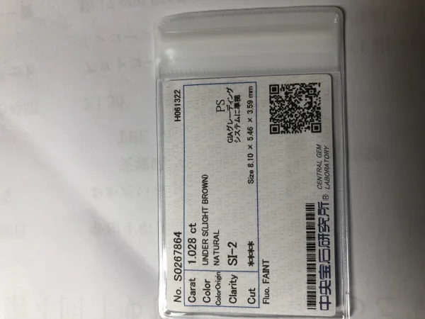 ダイヤモンドルース 1.028ct UNDER S SI-2