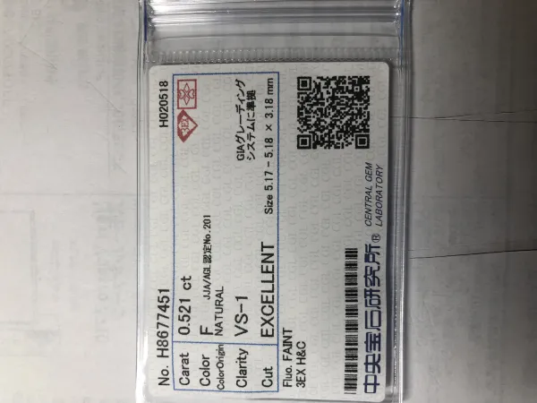 ダイヤモンドルース 0.521ct F VS-1 3EX