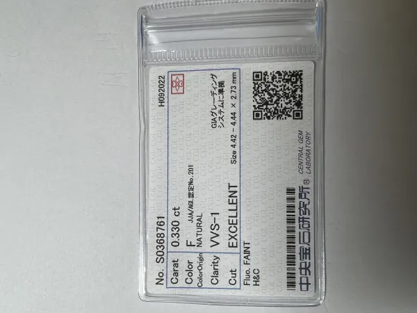 ダイヤモンドルース 0.33ct F VVS-1 Excellent