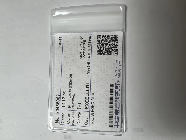 ダイヤモンドルース 1.112ct E I-1 Excellent