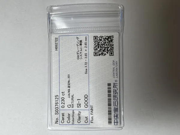 ダイヤモンドルース 0.23ct G SI-1 Good