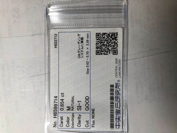ダイヤモンドルース 0.654ct M SI-1 Good