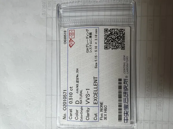 ダイヤモンドルース 0.51ct D VVS-1 3EX