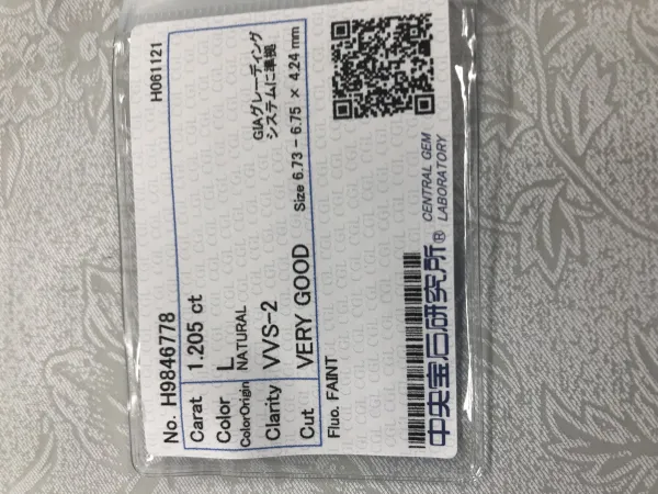 ダイヤモンドルース 1.205ct L VVS-2 Very Good
